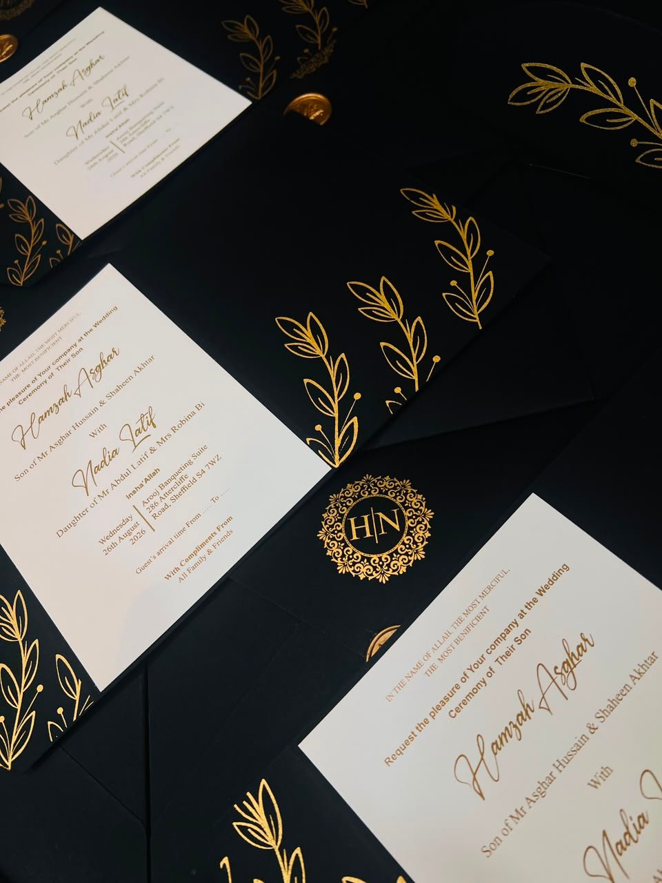 Premium Jet Black Matt Invitation Card With Envelope